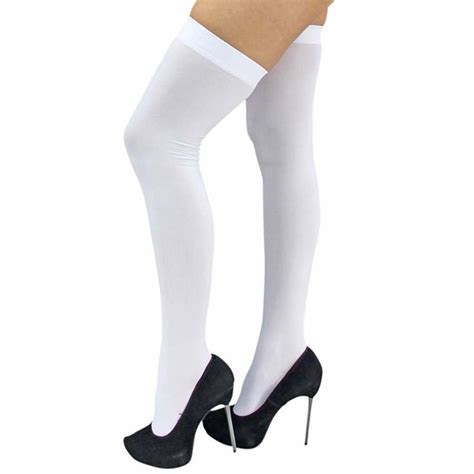 All White Opaque Thigh High Womens Stockings Lady