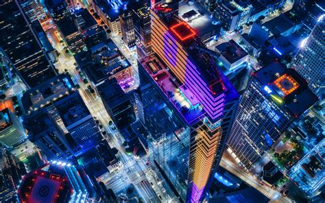 Download Wallpaper 3840x2400 Buildings Aerial View City Night