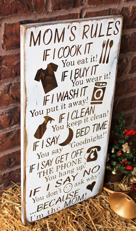 Elegant and unique gifts for moms that shine with love and pride. Mom's Rules Rustic Wood Sign | Diy gifts for mom, Signs ...