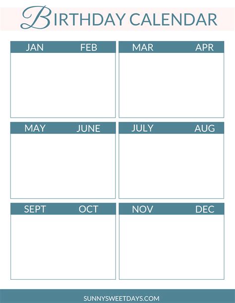 Best Templates Birthday Calendar Printable