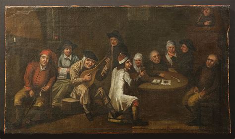 Antique Dutch Old Master Oil Painting Of A Bar Scene From