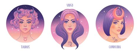 Zodiac Girls Set Earth Vector Illustration Of Tauruscapricorn Virgo Astrological Signs As A