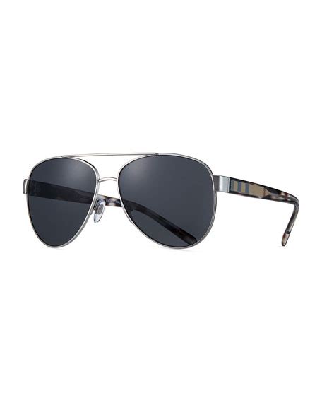 Burberry Metal Check Trim Aviator Sunglasses Matte Black