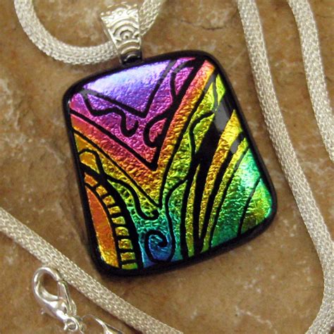Dichroic Fused Glass Hand Etched Pendant Fused Glass By Glasscat 32