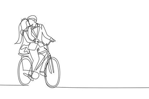 Single One Line Drawing Loving Married Couple Cycling Romantic Human