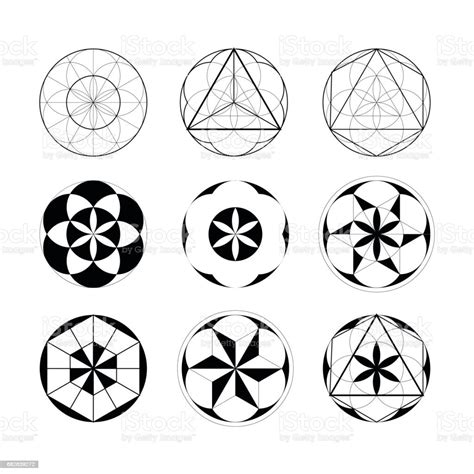 Sacred Geometry Set Of Geometric Linear Elements Stock Illustration