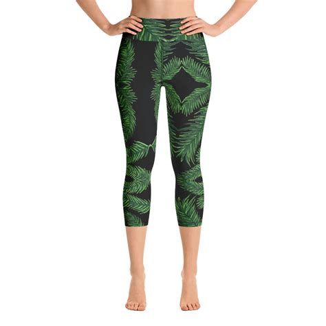 Tropical Leaf Yoga Capri Leggings Womens Palm Leaves Print Soft Tights Made In Usaeu In 2020