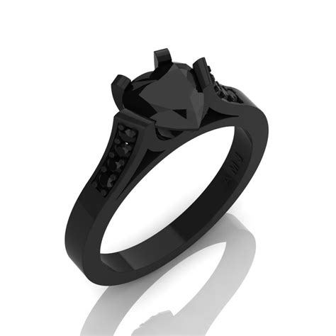 Gorgeous 14k Black Gold 10 Ct Heart Black Diamond Modern Wedding Ring