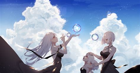 blush breasts bubbles cleavage clouds dress group kisui user wswf3235 long hair original red