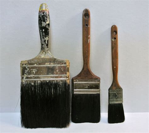 Set Of Three Vintage Used Paint Brushes For Display Industrial Etsy