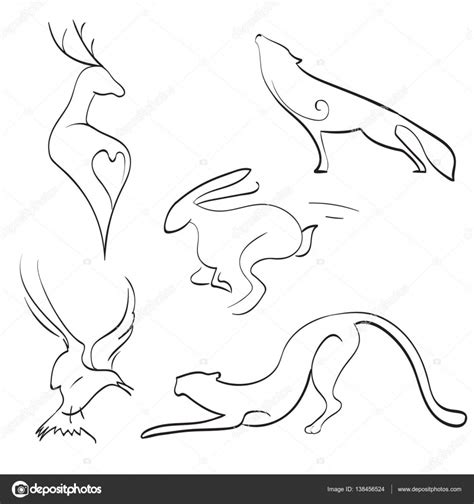 Wilde Tiere. Zeichnen der Linie — Stockvektor © Himka ...