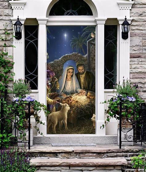 Christmas Nativity Scene Front Door Cover Holiday Outside Etsy