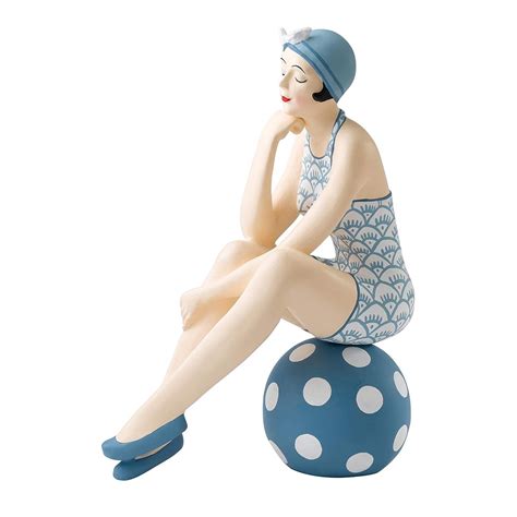 Bathing Beauties Bather Blue White Suit Sitting Figurine Uk Kitchen And Home