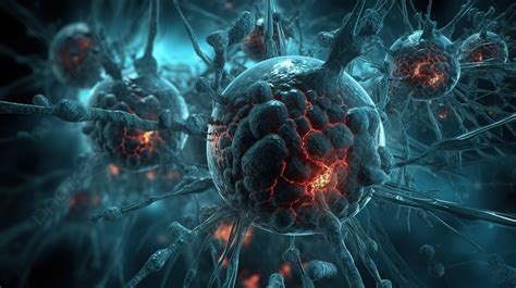 دراسة خلية ثلاثية الأبعاد تظهر الخلايا السرطانية 3d الخلفية الطبية مع خلايا الفيروس تهاجم حبلا