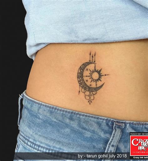 Magnificent Moon And Sun Tattoo On Girl Belly Button For Girl Tattoo