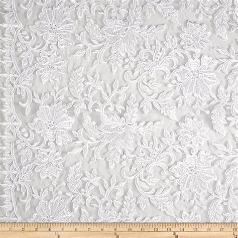 Telio Fantinet Corded Embroidered Mesh Lace Floral Yard White