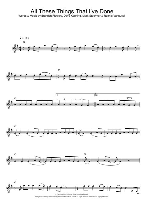 All These Things That Ive Done Sheet Music The Killers Alto Sax Solo