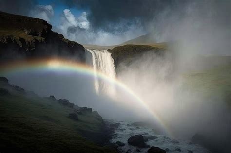 Premium Ai Image Rainbow In Mist With Waterfall Visible Below