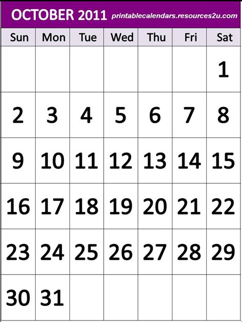 2011 Calendar October 2011 Template