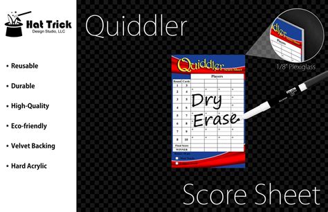 Hard Acrylic Deluxe Quiddler Score Sheet Plaque Score Pad Dry Erase