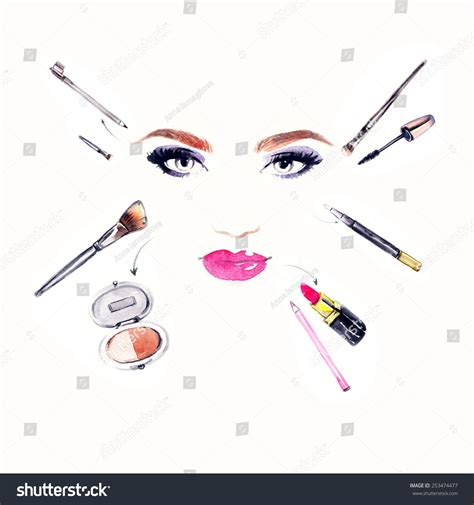 Makeup Artist Woman Portrait Abstract Watercolor Stock