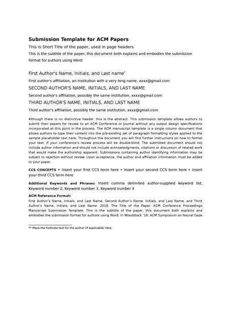 Acm Submission Template Submission Template For Acm Papers This Is
