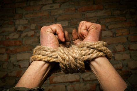 Hands Of Man Tied Up With Rope Stock Image Image Of Knot Prisoner