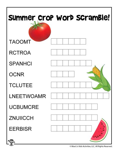 Summer Garden Word Scramble Printable Woo Jr Kids Activities