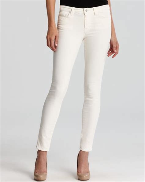 J Brand Pants Mid Rise Skinny Corduroy In White In White Cream Lyst