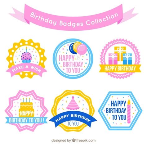Premium Vector Set Of Birthday Badges In Pastel Colors