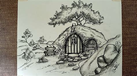 Daily Challenge 195 Fairy House Drawing Pencil Drawing Youtube