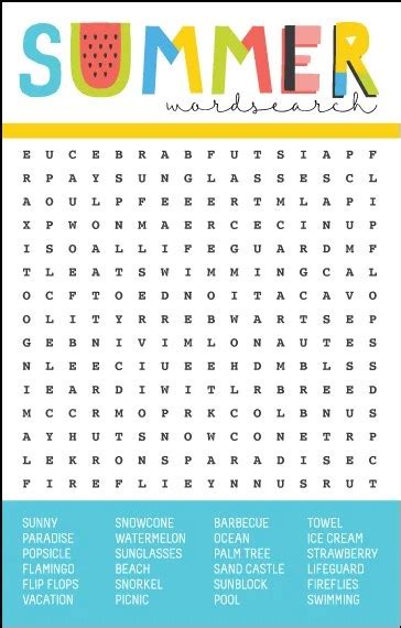 Free Printable Summer Word Search Hey Lets Make Stuff