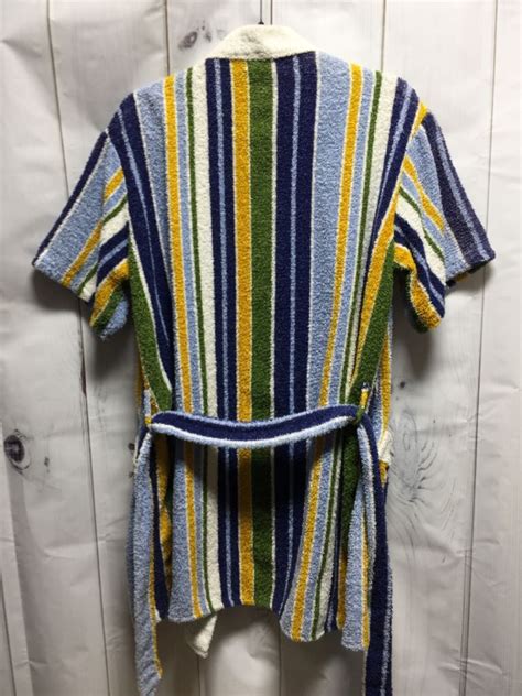 Super Retro 1960s 70s Funky Vertical Striped Terry Cloth Towel Robe