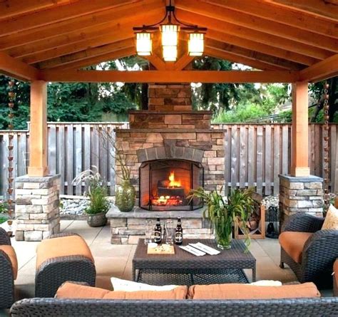 Chimney Outdoor Patio Covered Fireplace Ideas Deck Outside Stone