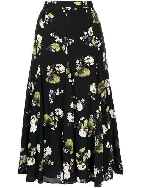 Erdem Floral Print Silk Straight Skirt Farfetch