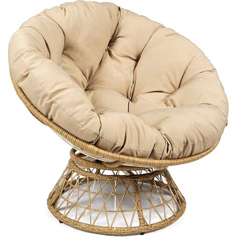 Milliard Papasan Chair With 360 Degree Swivel Tan Cushion And Wood