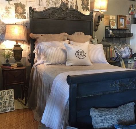 Beautiful Bed Finished In Graphite Chalk Paint With Washes Of Coco And