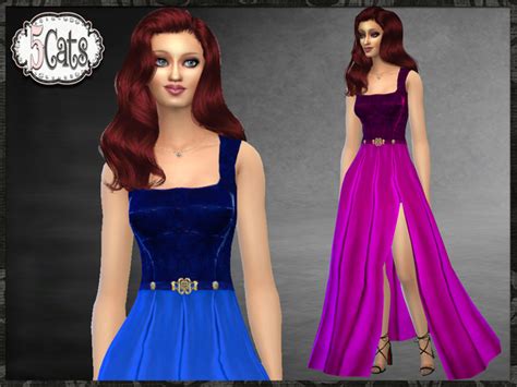 Velvet And Satin Long Dress With Slit By Five5cats At Tsr Sims 4 Updates