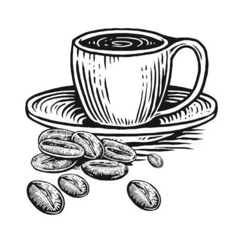 Coffee Cup With Beans In Engraving Style 1133199 Vector Art At Vecteezy