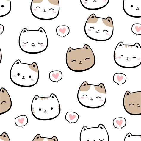 Premium Vector Seamless Pattern With Kitty Cat Cartoon Doodle