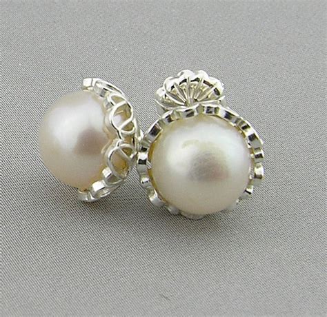 White Pearl Petals Earrings White Freshwater Pearl Post Sterling