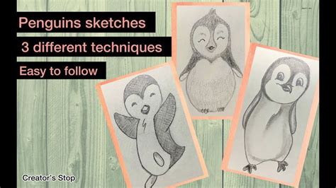 Penguin Sketches With 3 Different Sketching Techniques Learn To Sketch