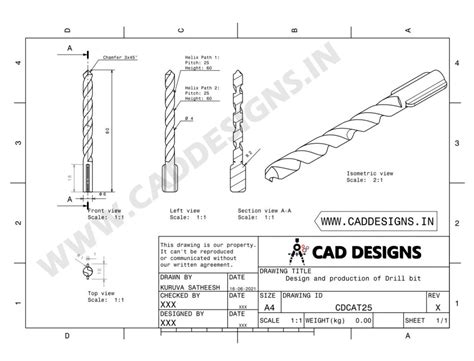 Drill Bit Design In Catia V5 With Drawing Sheet Cad Designs