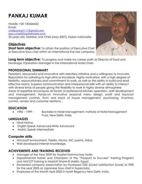 Indian Chef Roshan Xavier Resume