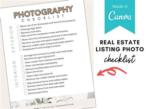 Real Estate Photo Shoot Checklist Real Estate Checklist Real Etsy