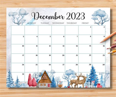 EDITABLE December 2023 Calendar Beautiful Winter in a - Etsy UK