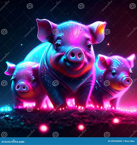 Neon Piggy Bank On A Dark Background Vector Illustration Stock