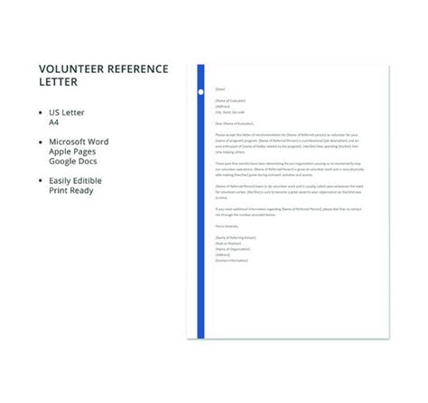 Reference Letter Template For Volunteer