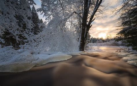 1920x1200 Nature Landscape Water Long Exposure Clouds Stream Winter