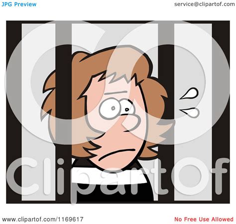 Cartoon Of An Imprisoned Woman Behind Bars Royalty Free Vector